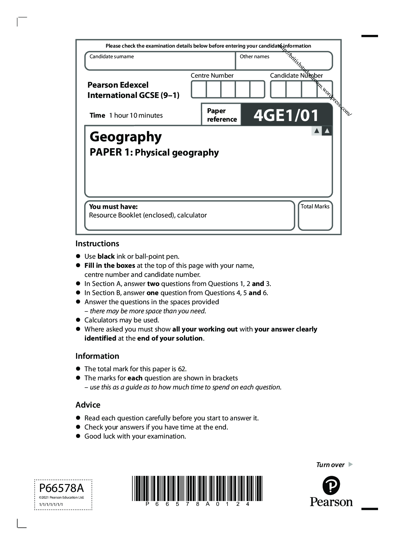 Edexcel Igcse Geography Paper January 2014